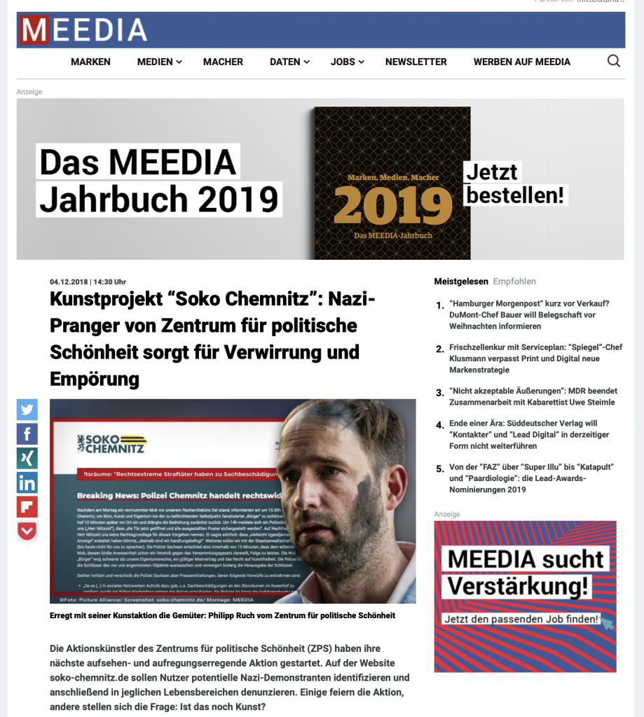 ZPS-Propaganda gegen Demonstranten von Chemnitz / Aufruf zur Denunziation / Beispiel für Schlagzeilen in der Presse